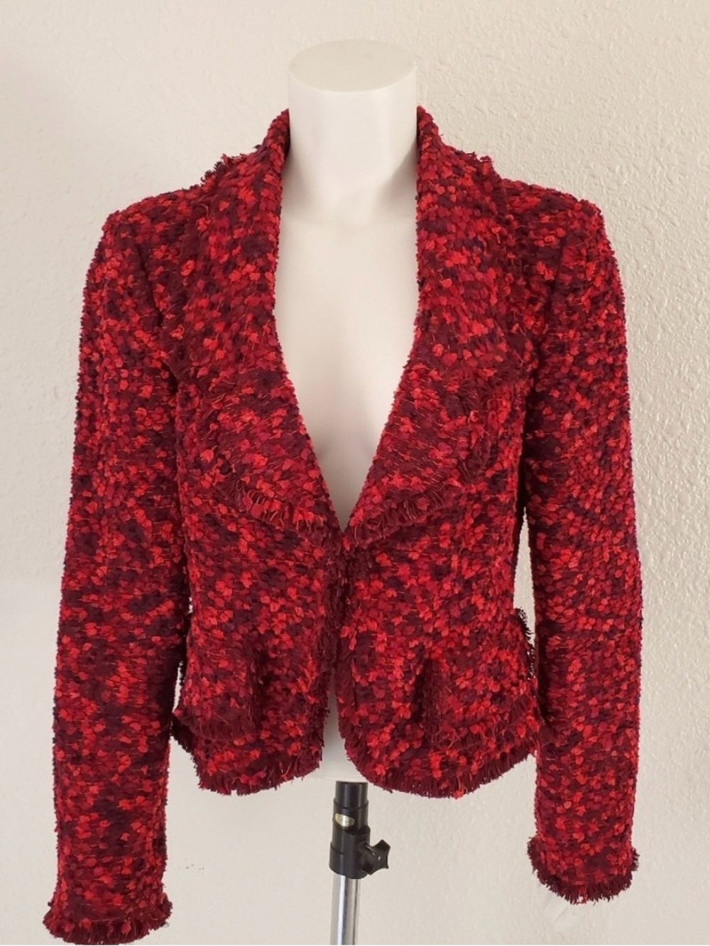 St. John Red Textured Bouclé Blazer Jacket